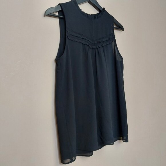 Naked Zebra black sleeveless blouse with ruffle high neck detail size small - Picture 2 of 8